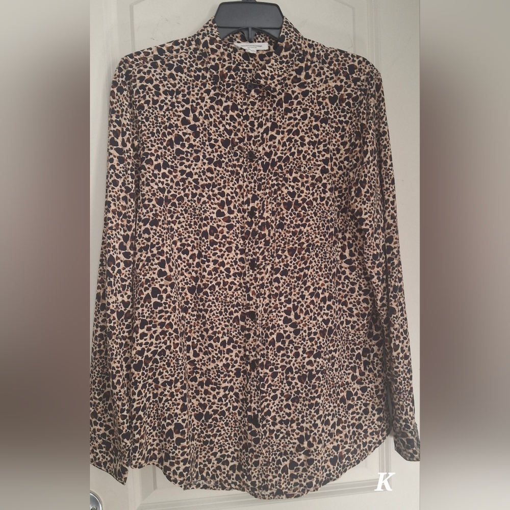 Beach Lunch Lounge Women's Animal Print Blouse S Button Up Long Sleeves Boho - Picture 2 of 9